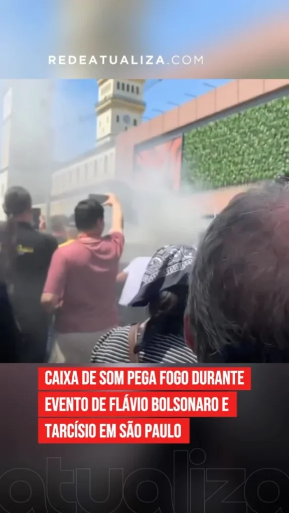 Caixa de som pega fogo durante agenda de Flávio Bolsonaro em São Paulo