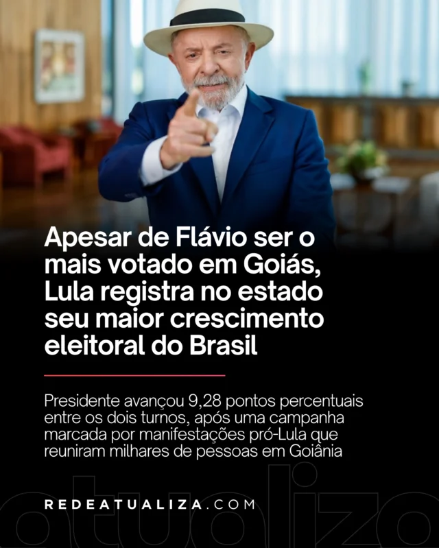 Goiás foi o estado brasileiro onde o presidente Luiz Inácio Lula da Silva (PT) registrou o maior crescimento em pontos