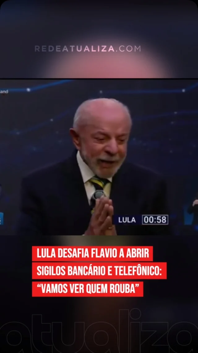 O presidente Luiz Inácio Lula da Silva desafiou Flávio Bolsonaro a abrir seus sigilos bancário e telefônico durante o