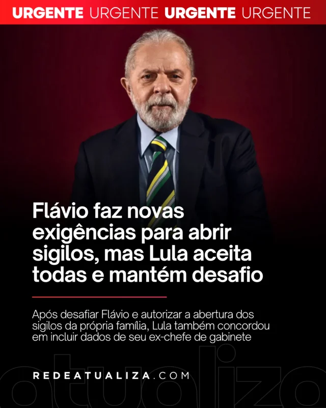 | O presidente Luiz Inácio Lula da Silva voltou a ampliar o desafio feito a Flávio Bolsonaro pela abertura de sigilos