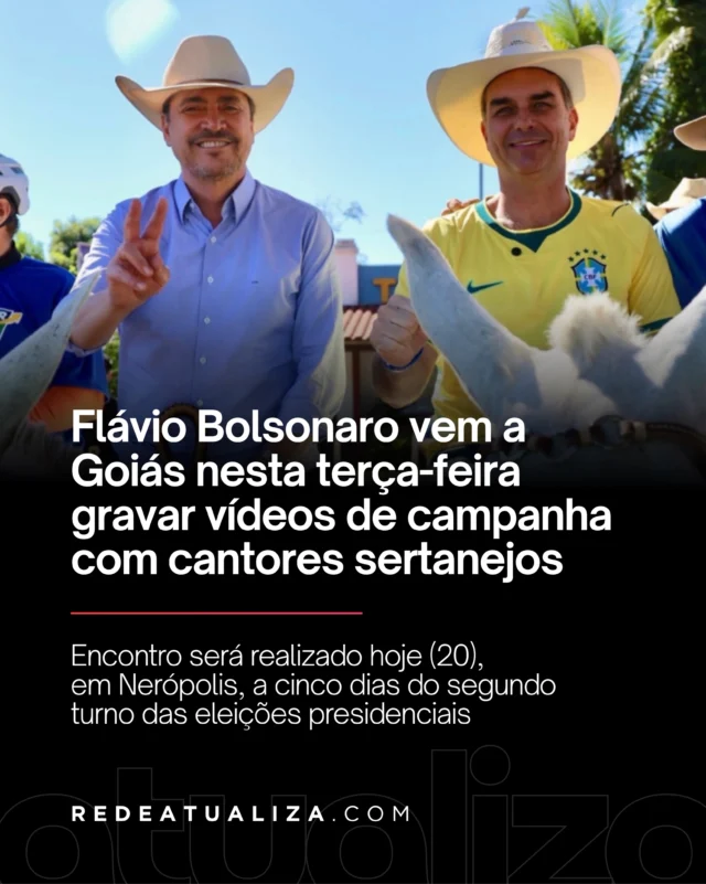 O senador e candidato à Presidência da República Flávio Bolsonaro (PL) estará em Goiás nesta terça-feira (20) para