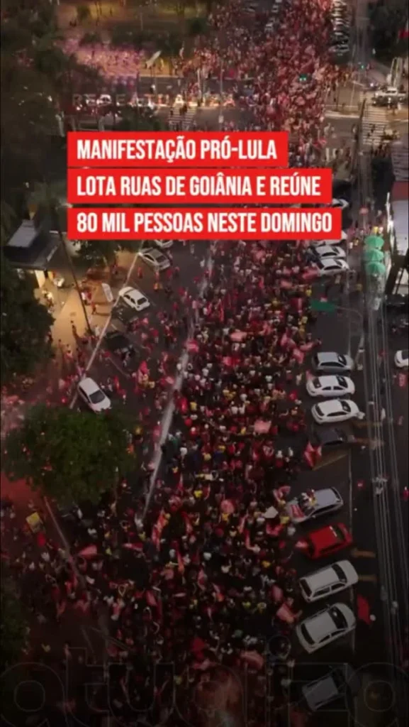 Uma multidão de apoiadores do presidente Luiz Inácio Lula da Silva (PT) tomou as ruas de Goiânia neste domingo (18)